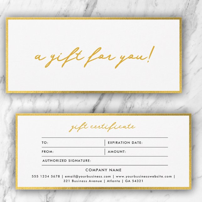 Elegante certificado Minimalista de regalo de oro  (Stylish Minimalist Gold & White Gift Certificate)