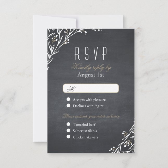 Elegante chalé floral de boda rústica RSVP (Anverso)