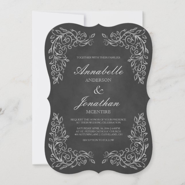 Elegante Chalkboard Filigree Wedding Invitación (Anverso)