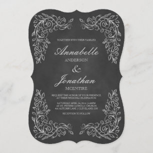 Elegante Chalkboard Filigree Wedding Invitación