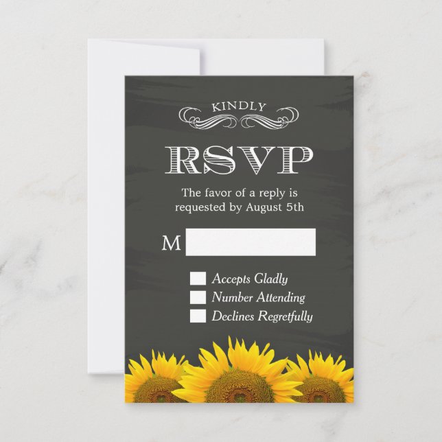Elegante Chalkboard Sunflowers Decoración RSVP Res (Anverso)