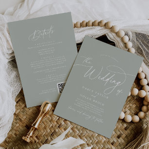 Elegante Charm Green Wedding Invitaciones con RSVP