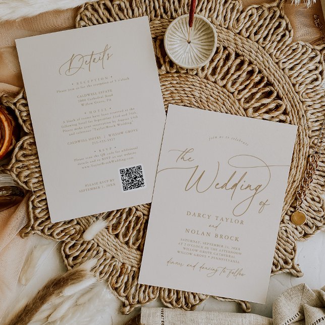 Elegante Charm Ivory Wedding Invitaciones con RSVP (Subido por el creador)