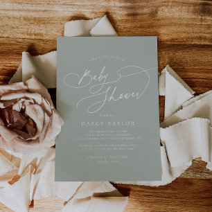 Elegante Charm Sage Green Baby Shower Invitaciones