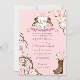 Elegante Charro Quinceanera Invitación Floral Blan