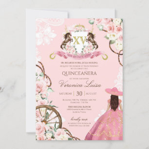 Elegante Charro Rosa Quinceanera Invitación Floral