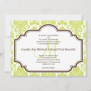 Elegante Chartreuse Damask Invitaciones de matrimo