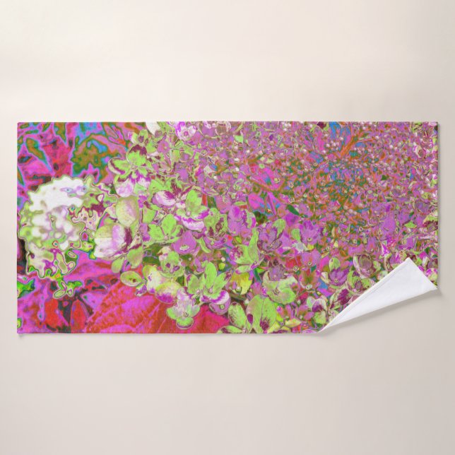 Elegante Chartreuse Verde, Rosa y Azul Hydrangea (Toalla de baño)