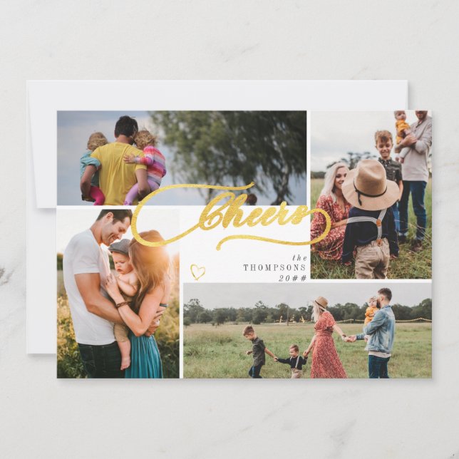 Elegante Cheers Gold Navidad 4 Fotocolage (Anverso)