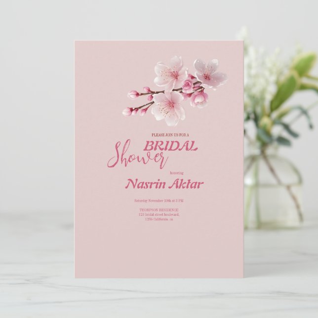 Elegante Cherry Blossom Bridal Shower Invitación (Anverso de pie)