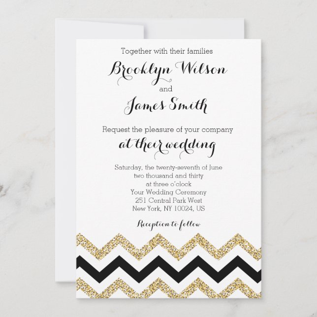 Elegante Chevron Invitaciones a la boda de oro (Anverso)
