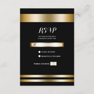 Elegante Chic Boda de Fiesta RSVP Negro y Dorado