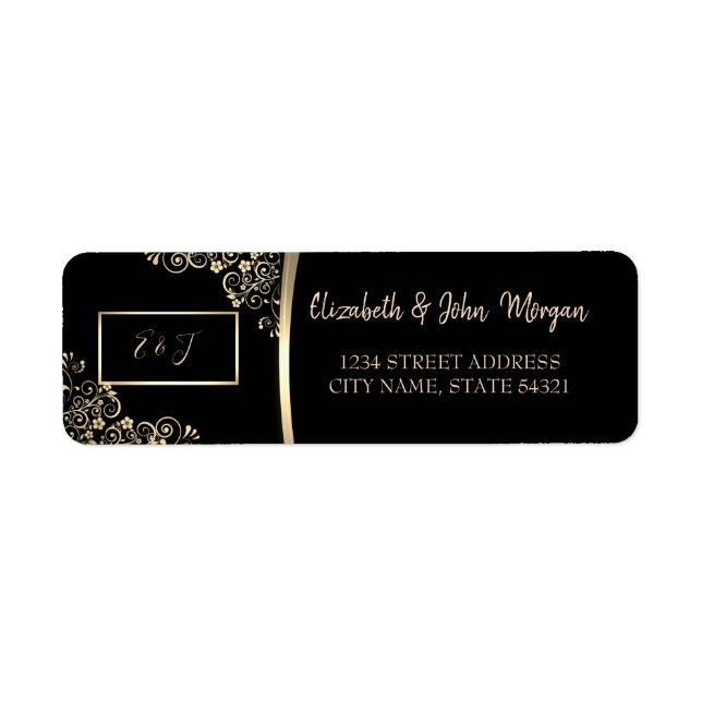 Elegante Chic  Flores Doradas  Etiqueta de Direcci (Frente)