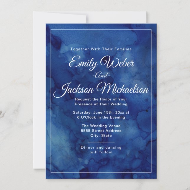 Elegante Chic Moderno Invitación de Boda Acuarela  (Anverso)
