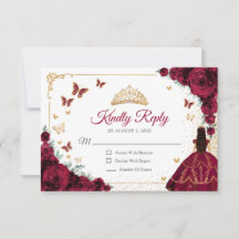 Elegante Chic Rosa Burgundy Quinceañera Respuesta