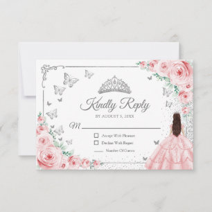 Elegante Chic Rosa Plata Tarjeta de Respuesta de Q