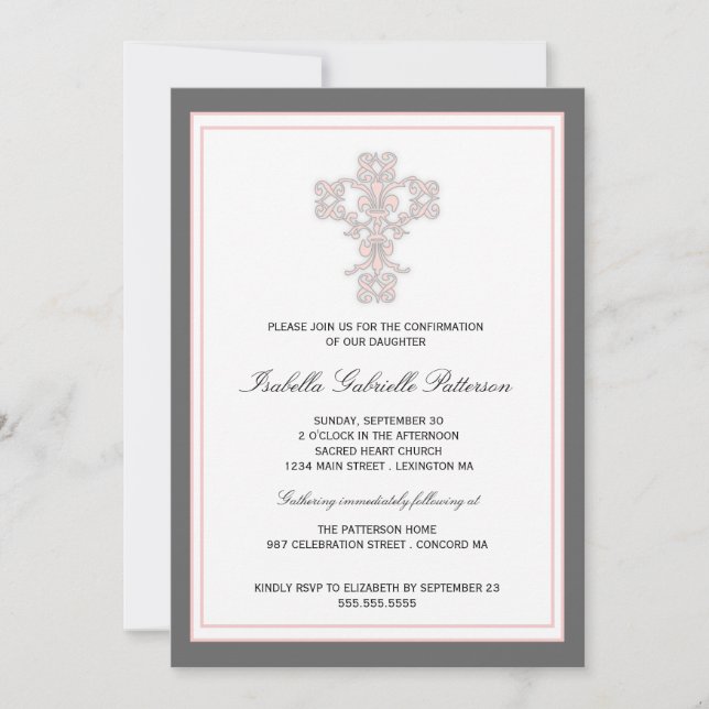 Elegante Chica cruzado rosa invitación a la primer (Anverso)