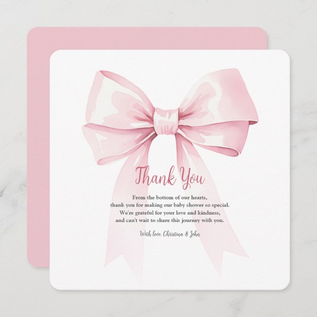 Elegante Chica de Bow Rosa Baby Shower Tarjeta de  (Anverso / Reverso)