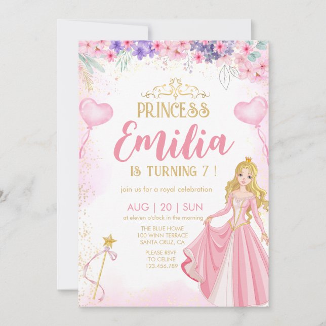 Elegante Chica de la princesa invitación de cumple (Anverso)