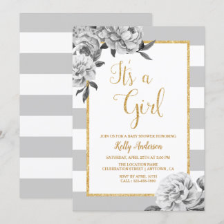 Elegante Chica floral Invitación a Baby Shower