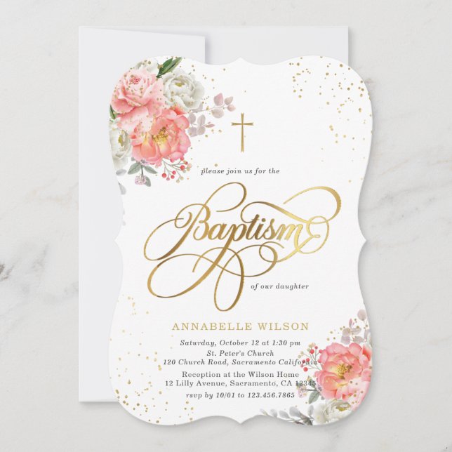 Elegante Chica floral rosa y dorada invitación al  (Anverso)