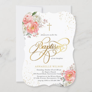 Elegante Chica floral rosa y dorada invitación al
