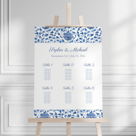 Elegante Chinoiserie Azul 6 Mesas de asiento