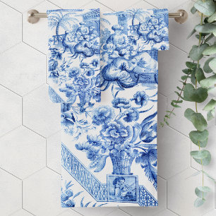 Elegante Chinoiserie azul y blanco vintage