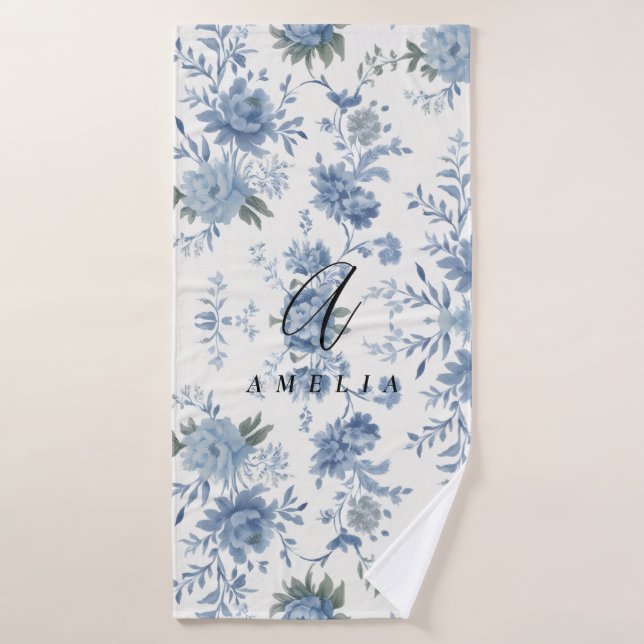 Elegante Chinoiserie Blue Toile (Toalla de baño)