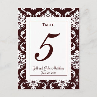 Elegante Chocolate Damask Tarjeta de número de mes