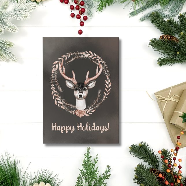 Elegante Ciervo de Navidad en Acuarela Moderna No  (Elegant Modern Watercolor Deer Christmas Card)