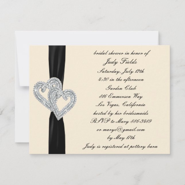 Elegante Cinta negra invitaciones a ducha de novia (Anverso)