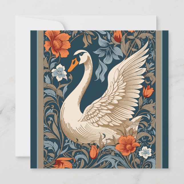 Elegante cisne blanco William Morris inspirado en  (Anverso)