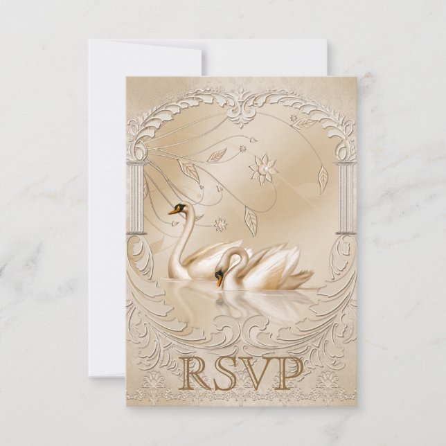 Elegante Cisne Dorado Ornate Boda Formal RSVP (Anverso)