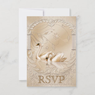 Elegante Cisne Dorado Ornate Boda Formal RSVP