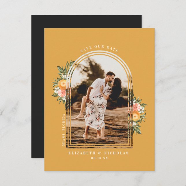 Elegante Citrus Orchard | Boho Save the Date (Anverso / Reverso)