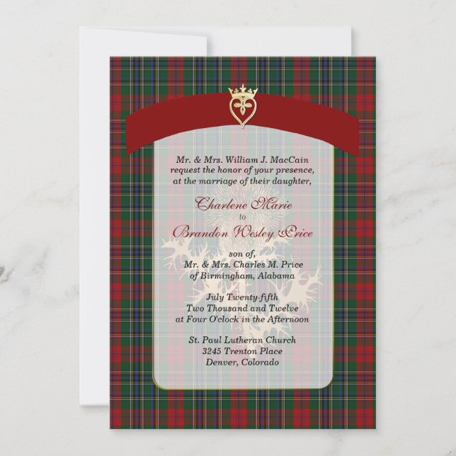 Elegante clan MacCain Invitación a la boda de la p (Anverso)