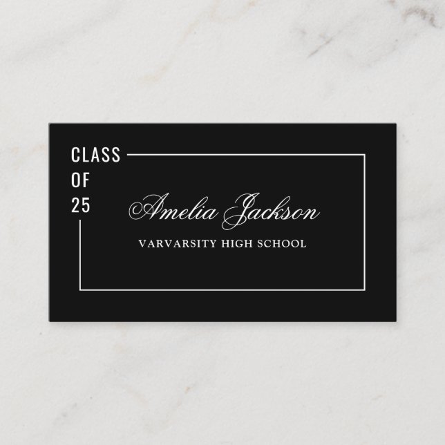 Elegante Clase Blanca Negra De 25 Tarjeta De Nombr (Anverso)