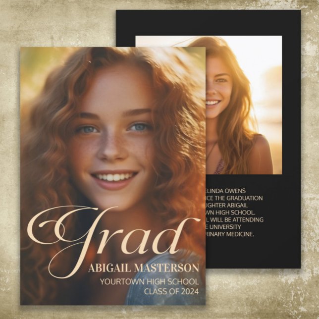 Elegante Clase de Graduación Fotográfica 2024 (2-photo graduation announcement card printed on both sides)