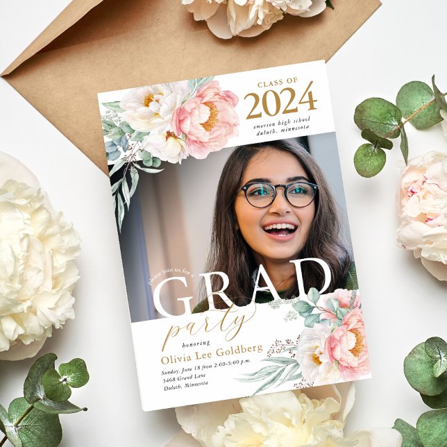 Elegante Clase Floral de 2023 Invitación de Grad P (Subido por el creador)