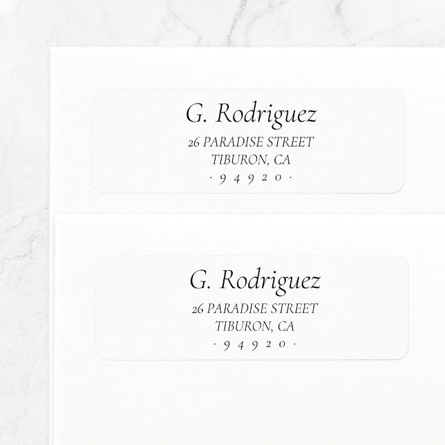 Elegante Clásico 05 | Etiqueta de dirección de dev (Simple classic elegant basic return address label template in black and white.)