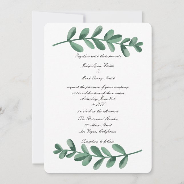 Elegante Clásico Acuarela Verde Salto Invitación (Anverso)