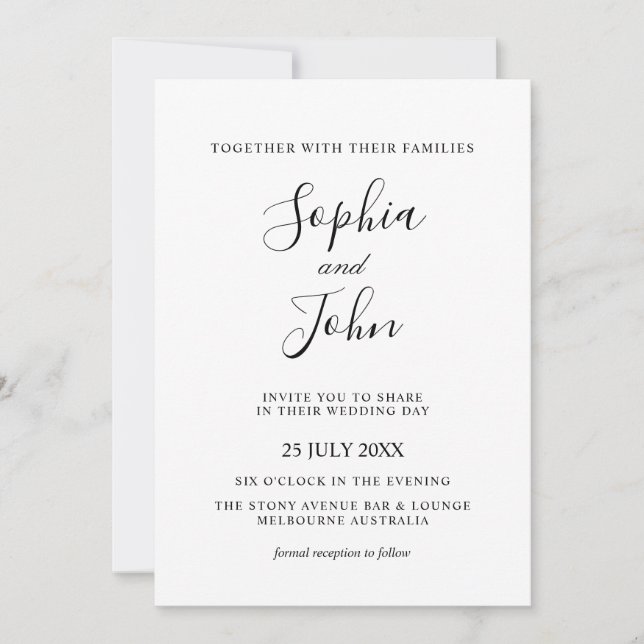 Elegante clásico de la invitación a la boda blanca (Anverso)