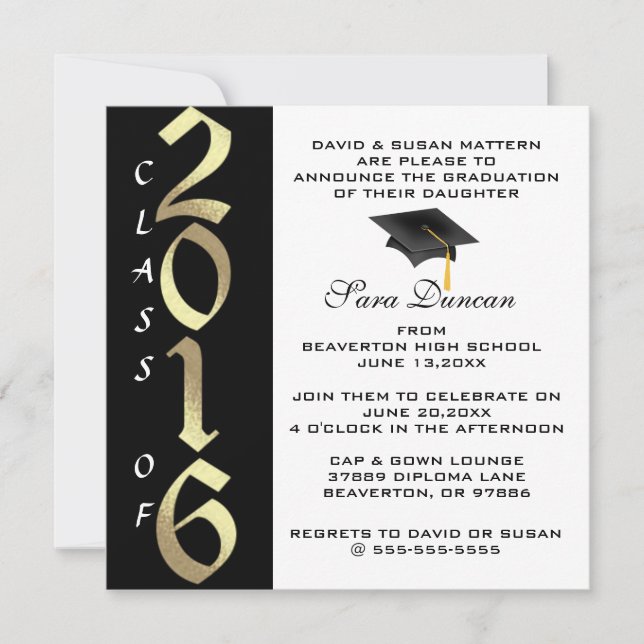 Elegante clásico elegante 2016 Invitación a la gra (Anverso)