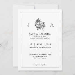 Elegante clásico Invitación a la boda blanca y neg