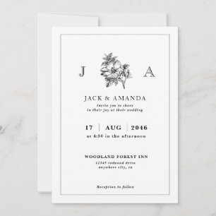 Elegante clásico Invitación a la boda blanca y neg
