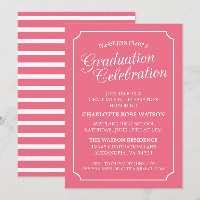 ELEGANTE CLÁSICO INVITACIÓN DE GRADUACIÓN FIESTA (Anverso / Reverso)