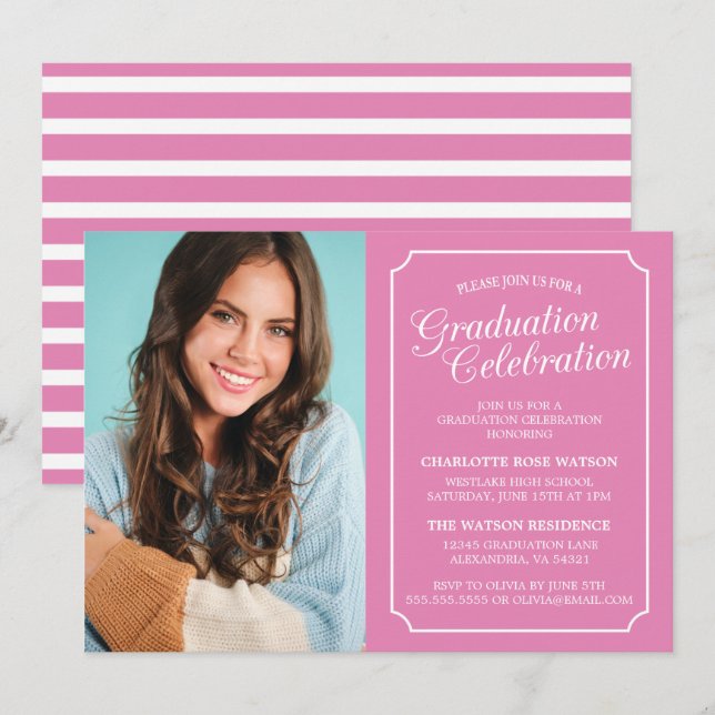 ELEGANTE CLÁSICO INVITACIÓN DE GRADUACIÓN FIESTA (Anverso / Reverso)
