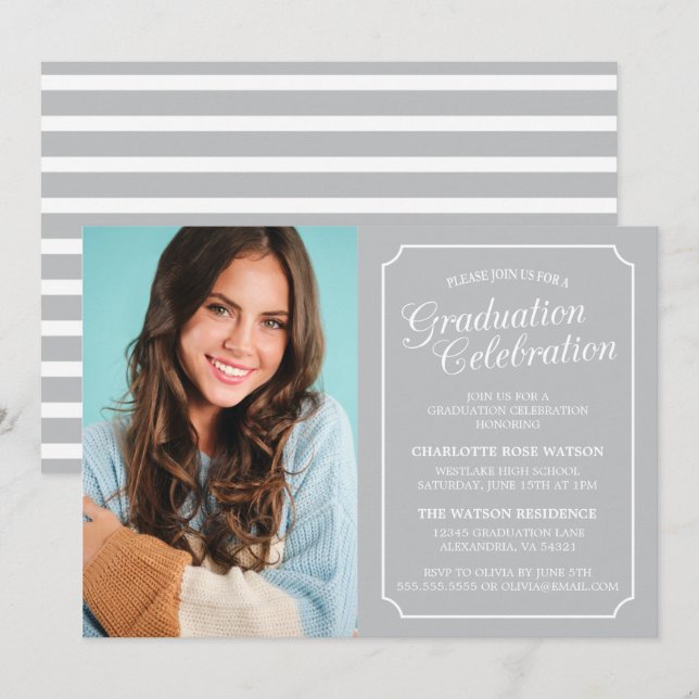 ELEGANTE CLÁSICO INVITACIÓN DE GRADUACIÓN FIESTA (Anverso / Reverso)