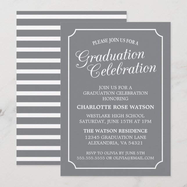 ELEGANTE CLÁSICO INVITACIÓN DE GRADUACIÓN FIESTA (Anverso / Reverso)